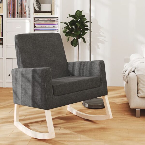 Stylish Dark Grey Fabric Rocking Chair  Solid Wood Construction  Comfortable Foam Filling