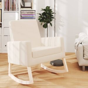 Stylish Cream Fabric Rocking Chair  Solid Wood Construction  Comfortable Foam Filling  Ideal for Relaxation