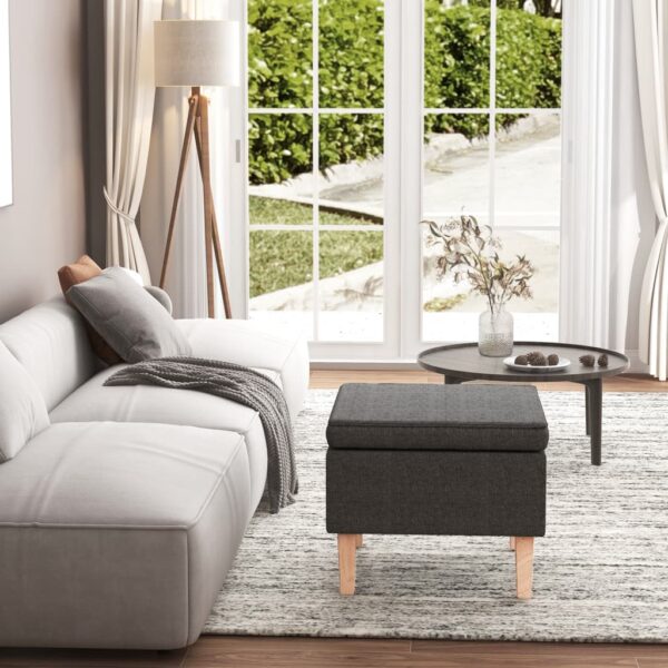 Charming Dark Grey Fabric Stool with Wooden Legs - Comfortable  Durable  Compact  Ideal for All Living Spaces