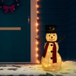 LED Illuminated Christmas Snowman Figure  Luxury Fabric  60cm  Warm White Light  8 Lighting Modes  Indoor/Outdoor Use