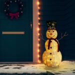 Decorative Christmas Snowman Figure with LED Lights  Luxury Fabric  Warm White  Indoor and Outdoor Use