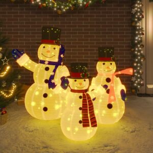 LED Lighted Christmas Snowman Family Figures  Luxury Fabric  Energy-Efficient  Indoor and Outdoor Use