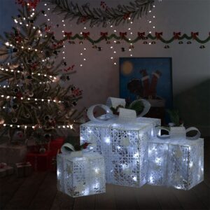 Set of 3 White Decorative Christmas Gift Boxes with LED Lights for Indoor and Outdoor Use