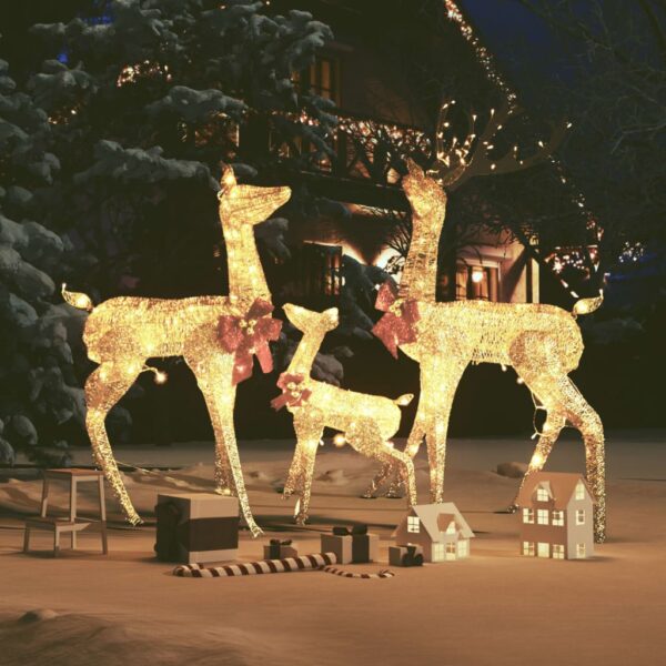 Gold Reindeer Family Christmas Decoration with 201 LEDs  Indoor and Outdoor  Energy-Saving  8 Lighting Modes