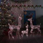 Acrylic Reindeer Family Christmas Decoration with 300 Warm White LED Lights  8 Lighting Modes