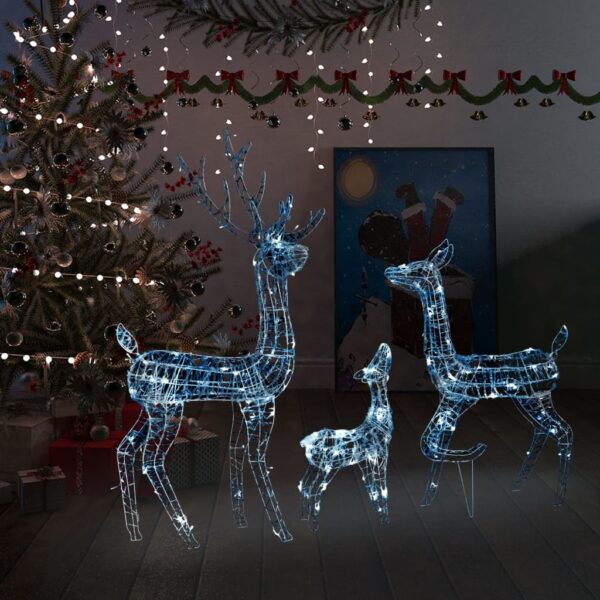 Acrylic Reindeer Family Christmas Decoration with 300 LED Cold White Lights  8 Lighting Modes