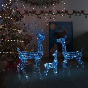 Acrylic Reindeer Family Christmas Decoration with 300 Blue LED Lights  8 Lighting Modes