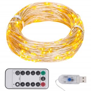 LED String Lights Warm White 150 Bulbs 15m Length with Remote Control and 8 Lighting Modes