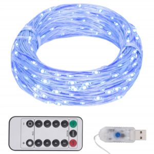 Blue LED String Lights 150 Bulbs 15m Length with Remote Control and 8 Lighting Modes