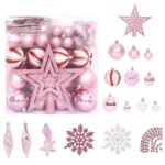 65 Piece Christmas Bauble Set in Pink  Red  White - Shatterproof  Multiple Sizes  Lightweight  Easy to Store with Box Included