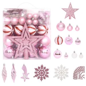 65 Piece Christmas Bauble Set in Pink  Red  White - Shatterproof  Multiple Sizes  Lightweight  Easy to Store with Box Included