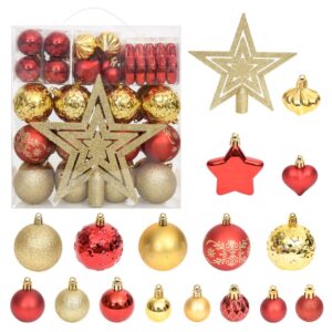 70 Piece Christmas Bauble Set in Gold and Red  Shatterproof  Multiple Sizes  with Storage Box