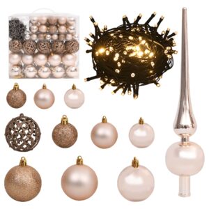 Rose Gold Christmas Ball Set with Peak and LED Lights - Energy Efficient  Durable Plastic