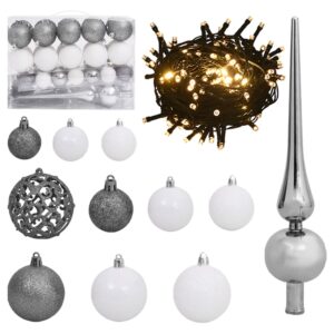 Christmas Ball Set with Peak and LED Lights in White and Grey - Energy Efficient