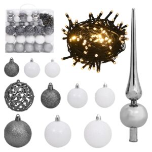 Christmas Ball Set with Peak and LED Lights in White and Grey - Energy Efficient  Long Lasting  and Durable