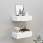 White Wall-Mounted Drawer Shelves Set of Two - Compact MDF and Metal Floating Shelves