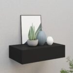 Black Wall-Mounted Floating Drawer Shelf MDF Metal Compact Design for Home Decor