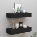 Black Wall-Mounted Drawer Shelves Set of Two - Compact MDF and Metal Design