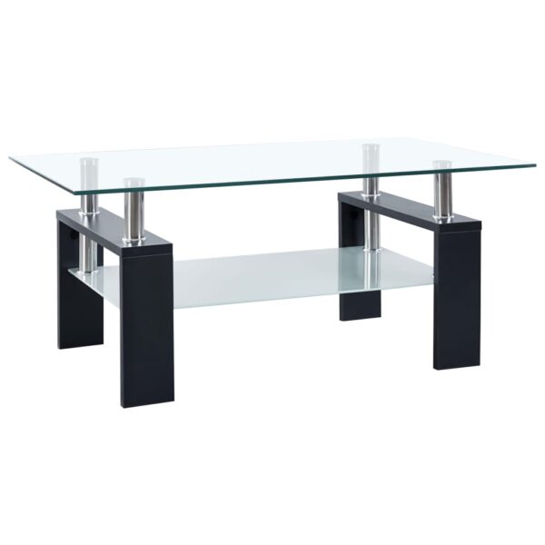 Modern Charm Coffee Table in Black and Transparent  Tempered Glass  2-Layer Design