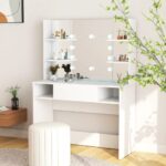 Elegant White MDF Makeup Vanity Table with LED Lights and Mirror  Modern