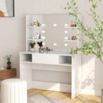 Elegant White Makeup Vanity Table with LED Lights  Modern MDF Construction  USB Connector