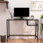 Modern Transparent Glass Computer Desk with Steel Frame - Space Saving Design for Home or Office