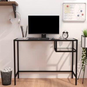 Modern Transparent Glass Computer Desk with Steel Frame - Space Saving Design for Home or Office