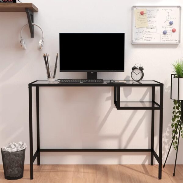 Modern Transparent Glass Computer Desk with Steel Frame - Space Saving Design for Home or Office