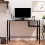 Stylish Black Marble Computer Desk with Tempered Glass Top and Iron Frame for Home Office