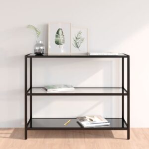 Stylish Transparent Black Corner Shelf Tempered Glass Iron Sturdy Stable Easy Clean