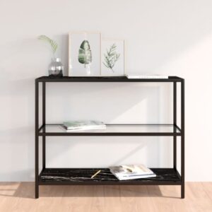 Stylish Transparent Black Marble Shelf  Tempered Glass and Iron  Easy to Clean  Stable