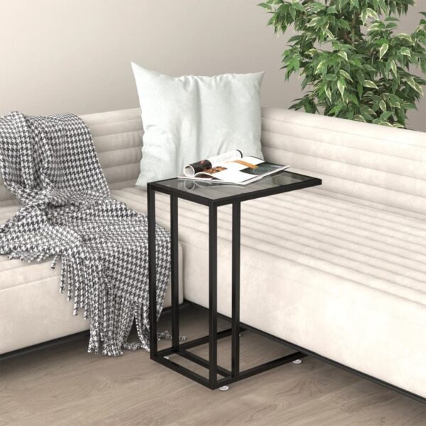 Stylish Black Computer Side Table with Tempered Glass Top and Iron Frame