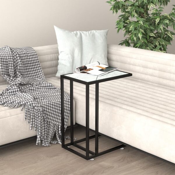 Stylish White Marble Computer Side Table with Tempered Glass - Sturdy and Easy to Clean