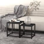 Contemporary Industrial  Tea Tables Set of 2  MDF and Powder-Coated Steel  Black