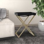 Chic Folding Table in Gold and Black  MDF and Iron  Ideal for Indoor and Outdoor Use  Easy to Store