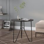 Contemporary Black Tea Table  MDF and Iron  Modern Design  Sturdy  Multifunctional Use