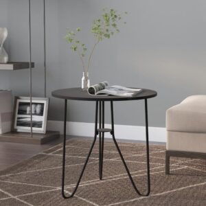 Contemporary Black Tea Table  MDF and Iron  Modern Design  Sturdy  Multifunctional Use