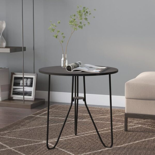 Contemporary Black Tea Table  MDF and Iron  Modern Design  Sturdy  Multifunctional Use