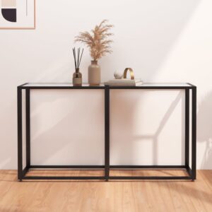 Stylish Transparent Console Table with Tempered Glass and Powder-Coated Steel