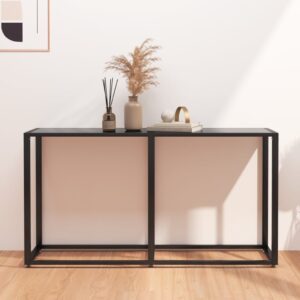 Stylish Black Console Table with Tempered Glass Top and Powder-Coated Steel Frame