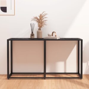 Stylish Black Marble Console Table with Tempered Glass and Powder-Coated Steel