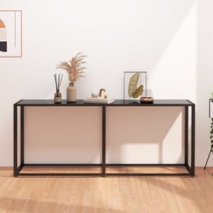 Stylish Black Console Table with Tempered Glass Top and Powder-Coated Steel Frame