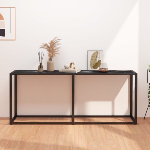 Stylish Black Marble Console Table with Tempered Glass and Powder-Coated Steel