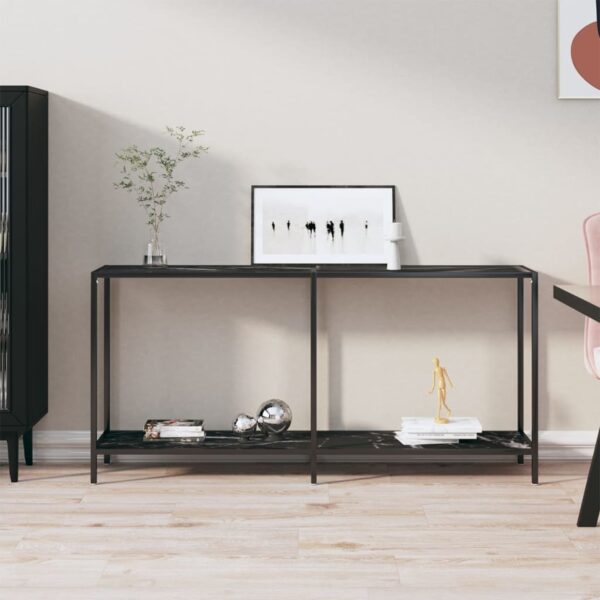 Stylish Black Console Table with Tempered Glass and Powder-Coated Steel  Extra Storage Shelf