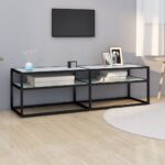 White Marble TV Cabinet with Tempered Glass - Sleek Design  Ample Storage  Easy to Clean