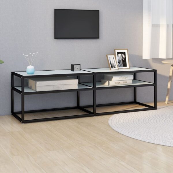 White Marble TV Cabinet with Tempered Glass - Sleek Design  Ample Storage  Easy to Clean