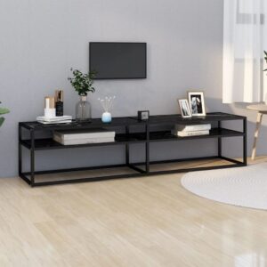 High-Quality Black Marble TV Cabinet with Tempered Glass - Sleek Design  Ample Storage Space