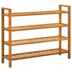 Solid Oak Wood Shoe Rack with Four Shelves - Compact Design  Easy to Move  Rustic Flair