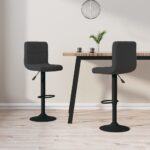 Set of Two Black Velvet Bar Stools with Adjustable Height  Swivel Function  and Footrest