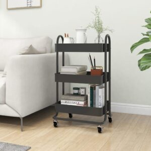 3-Tier Steel Trolley in Anthracite - Ideal for Office  Kitchen  Beauty Supplies Storage